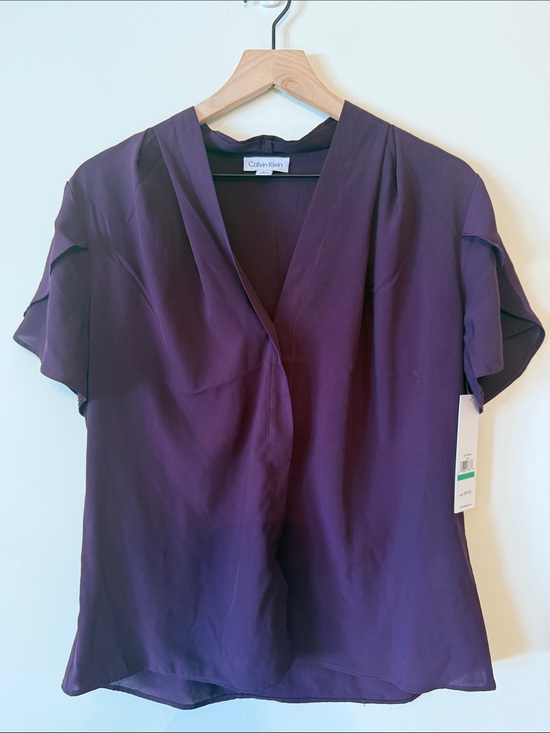 Calvin Klein Tops - CALVIN KLEIN Deep Purple V-Neck Short Sleeve Blouse